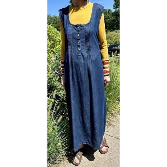 Vermont Country Store Denim Dress Womens 2X Blue Pintuck Jumper 100% Cotton - Picture 3 of 10
